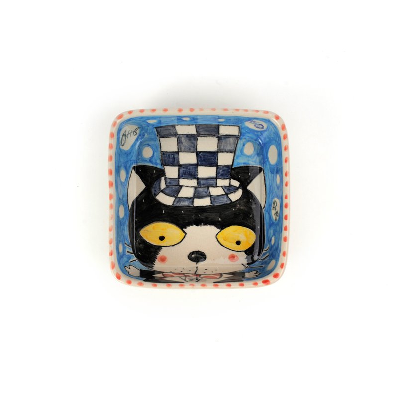 Nice Little Clay 方盘 可爱猫 0302L-30 - 盘子/餐盘/盘架 - 陶 白色