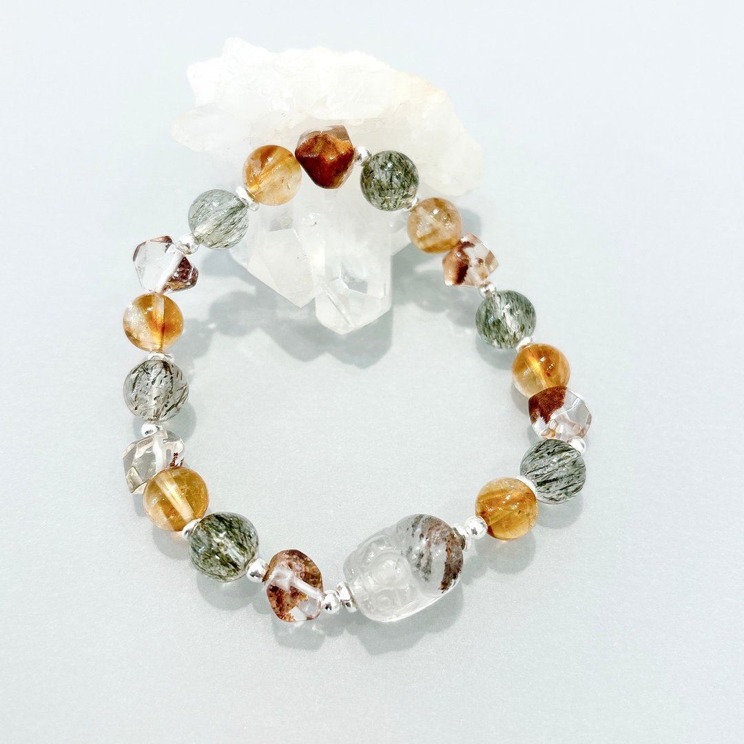 Ops Citrine silver bracelet-黄水晶/绿发晶/红幽灵/纯银/貔貅 - 手链/手环 - 宝石 黄色