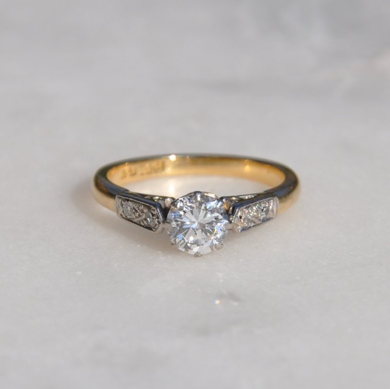 二十世纪中期1950/1960年代钻石铂金与黄金订婚戒 - 戒指 - 钻石 白色