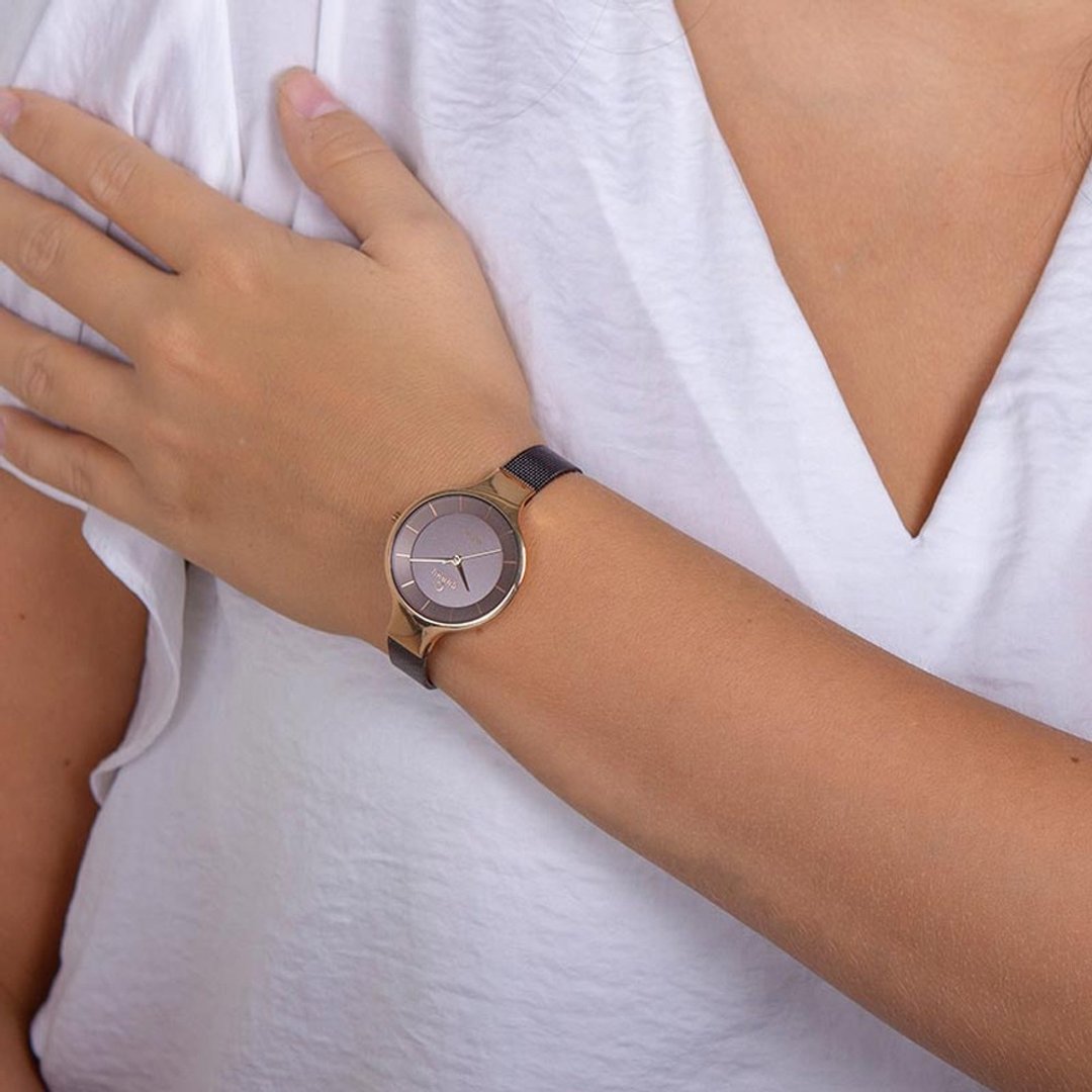 【OBAKU】丹麦都会女性光动太阳能金属米兰带腕表-咖啡金-32mm - 女表 - 不锈钢 咖啡色