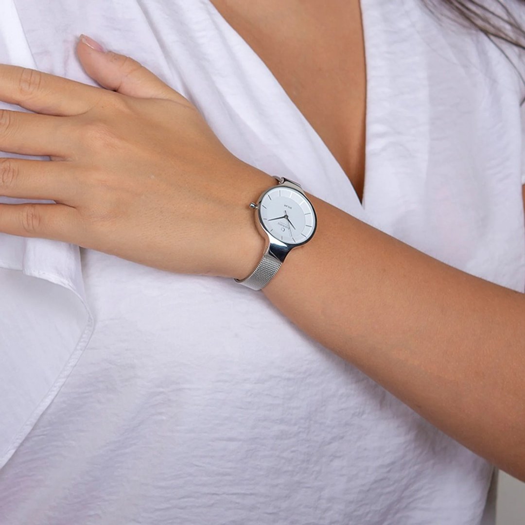 OBAKU 精美女性太阳能腕表 - 银-V221LRCWMC-32mm - 女表 - 不锈钢 银色