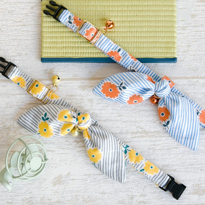 橙花冰茶系列-赫本巾款 猫项圈 狗项圈 定制化尺寸 刻字服务 吊牌 - 项圈/牵绳 - 棉．麻 