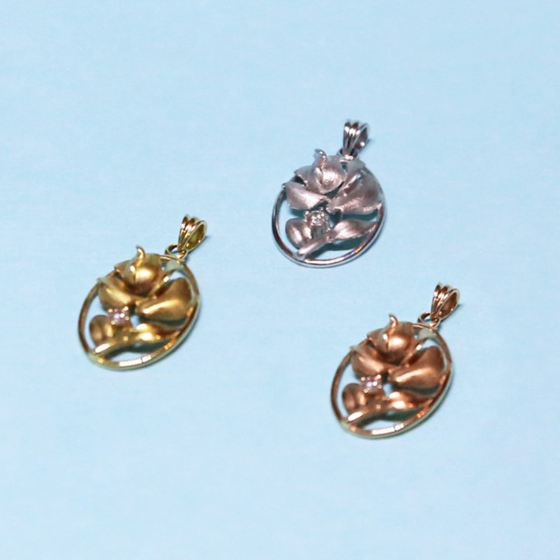 复古玫瑰造型 钻石吊坠 - 项链 - 贵金属 金色