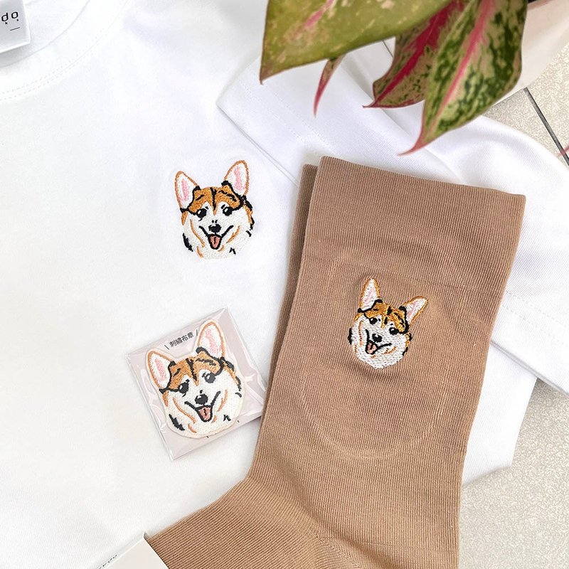 【定制化】宠物似颜绘刺绣 - 别针 / 绣贴 / 袜子 - 其他 - 绣线 卡其色