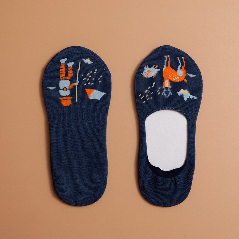 缇花踝袜/山中健行/深夜蓝色 - 袜子 - 棉．麻 蓝色