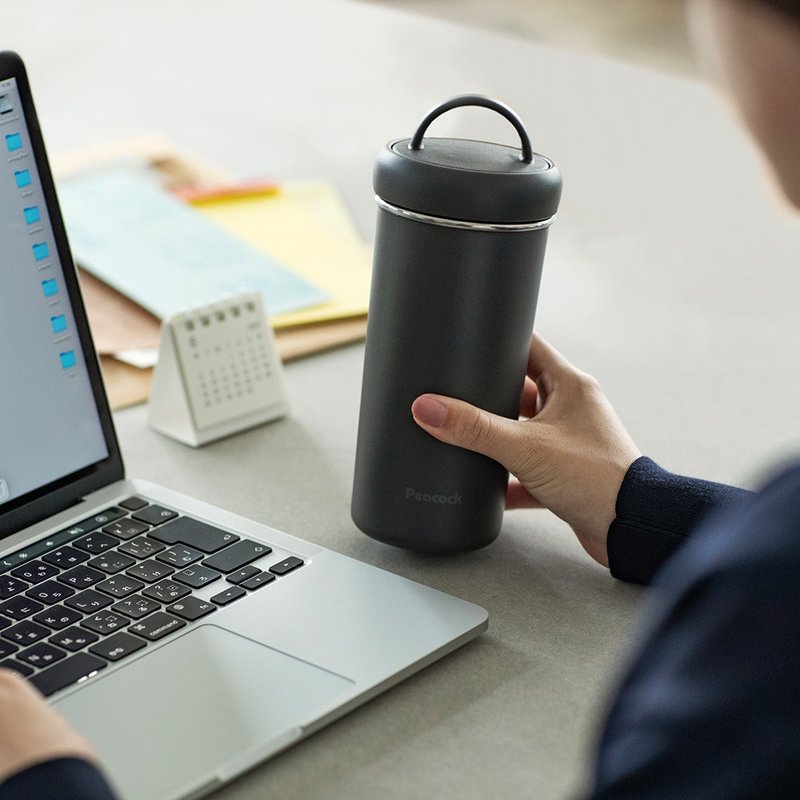 【孔雀Peacock】400ML 手提式 保温杯/咖啡杯 (上盖可拆洗)黑 - 保温瓶/保温杯 - 不锈钢 黑色