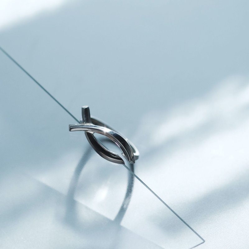 鱼形 开口戒指 925银 - 项链 - 其他金属 灰色