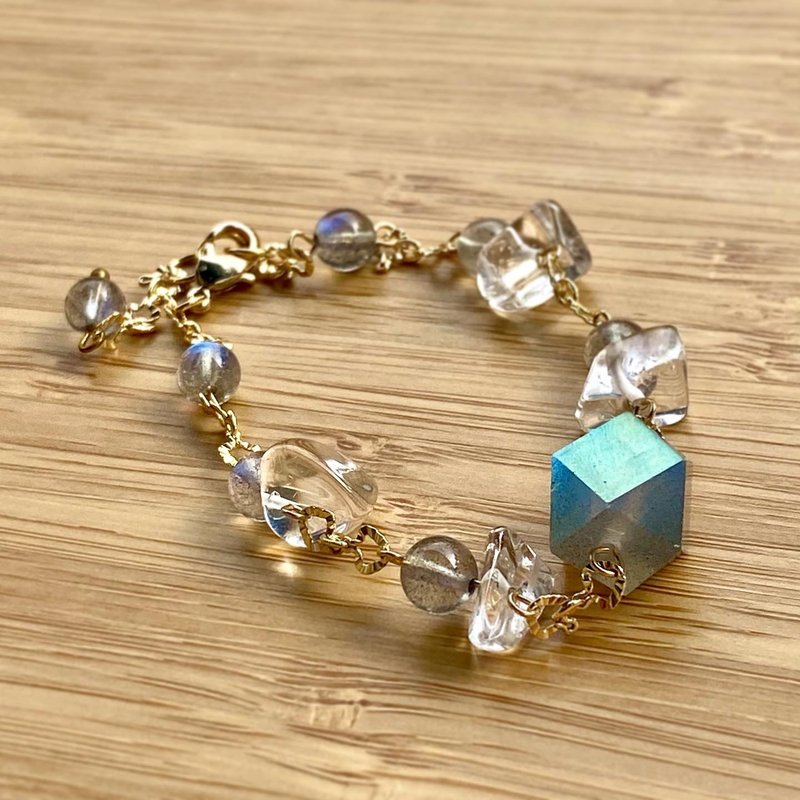 Simple手链系列 | 水晶手链 | 拉长石 白水晶 | 14K - 手链/手环 - 水晶 灰色