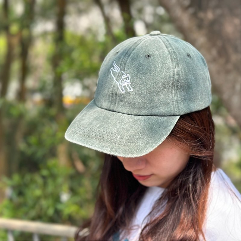 口水猫 刺绣Cap帽 4色洗水 男女同款 棒球帽 老帽 鸭舌帽 - 帽子 - 棉 多色