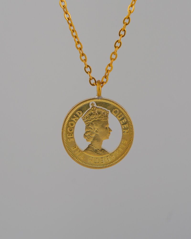 香港大一毫硬币 英女皇头像剪影颈链 - 项链 - 铜/黄铜 金色