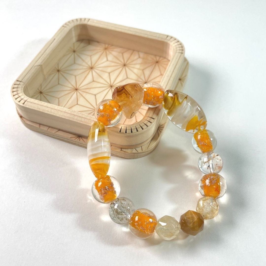 琉璃珠手串/琉璃珠发晶/天然/水晶手链/能量石/原生态051607 - 手链/手环 - 水晶 多色