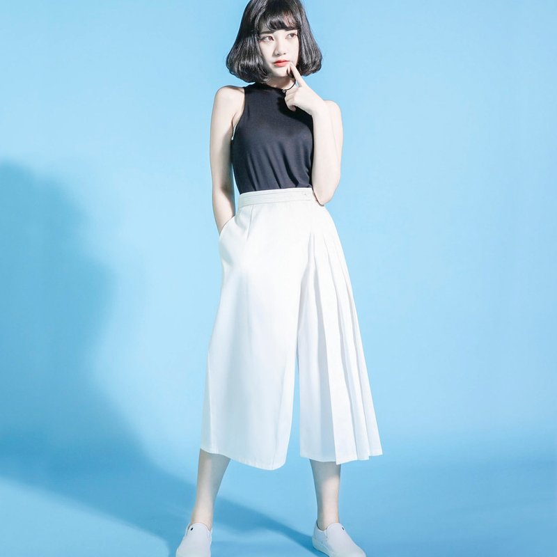 SU:MI said Madame Curie 居里夫人不对称斜折宽裤_6SF304_白 - 女装长裤 - 棉．麻 白色