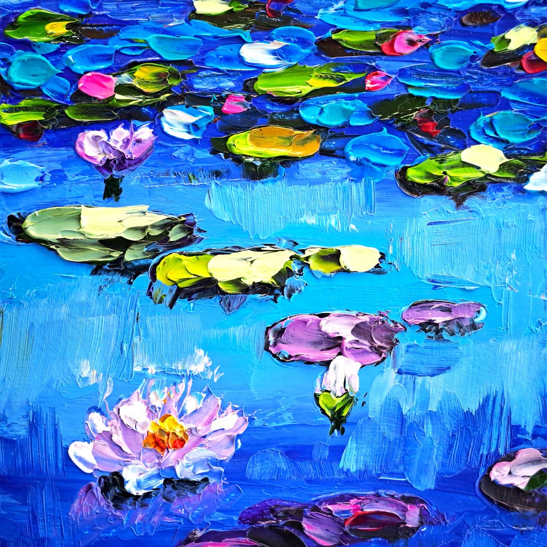睡莲画花卉原创艺术风景厚涂油画池塘 - 海报/装饰画/版画 - 其他材质 多色