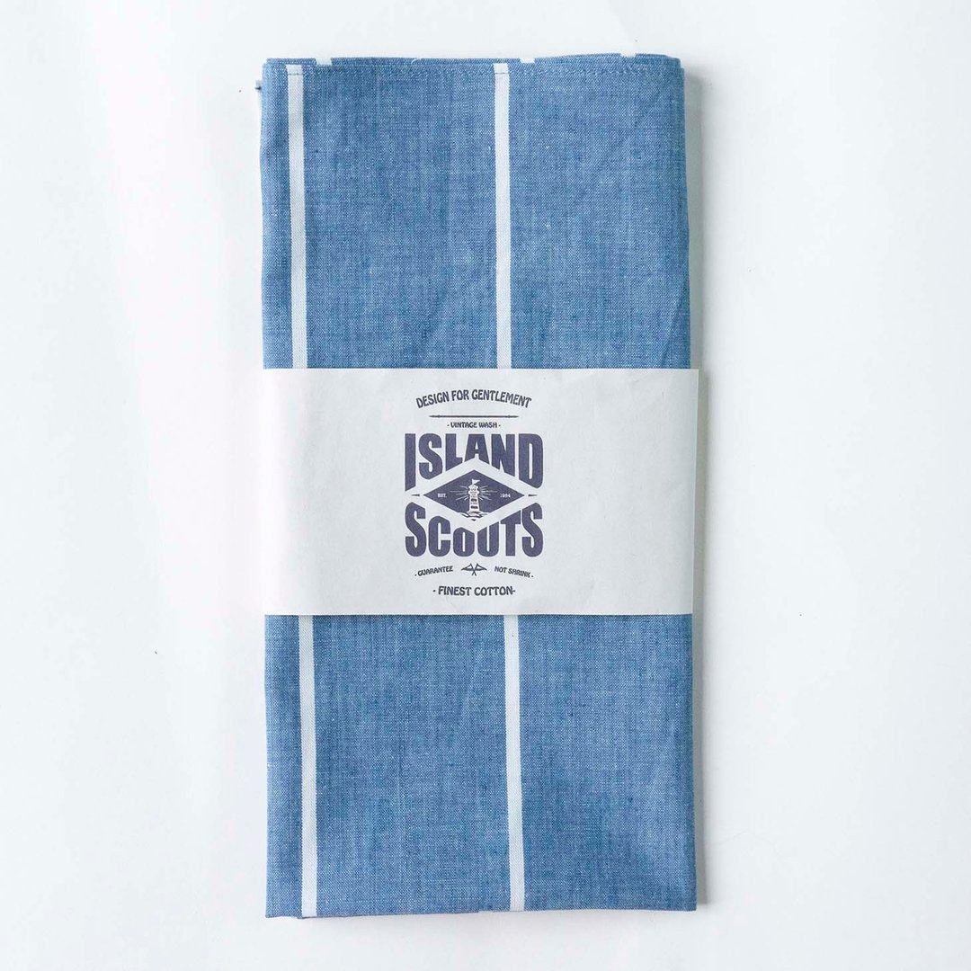 ISLAND SCOUTS 男Bandana复古粗条子方巾 日本进口老机织全棉面料 - 丝巾 - 棉 蓝色