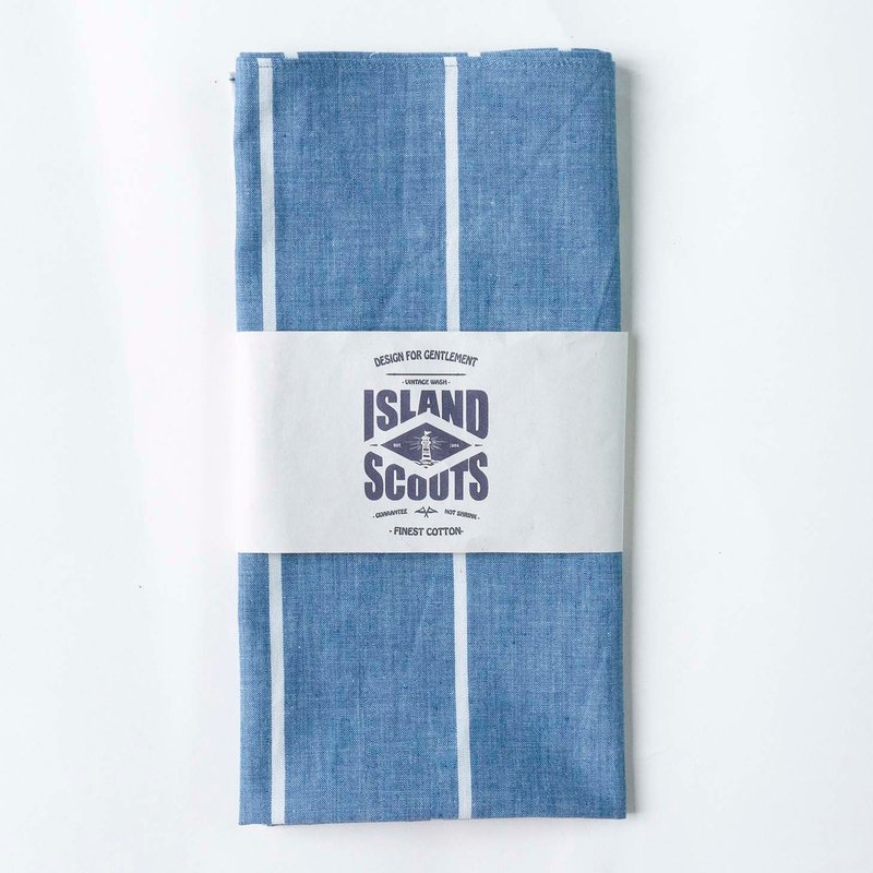 ISLAND SCOUTS 男Bandana复古粗条子方巾 日本进口老机织全棉面料 - 丝巾 - 棉．麻 蓝色