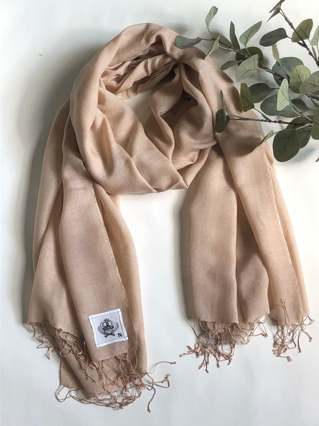 Pashmina silk gauze hand woven shawl - 丝巾 - 羊毛 卡其色