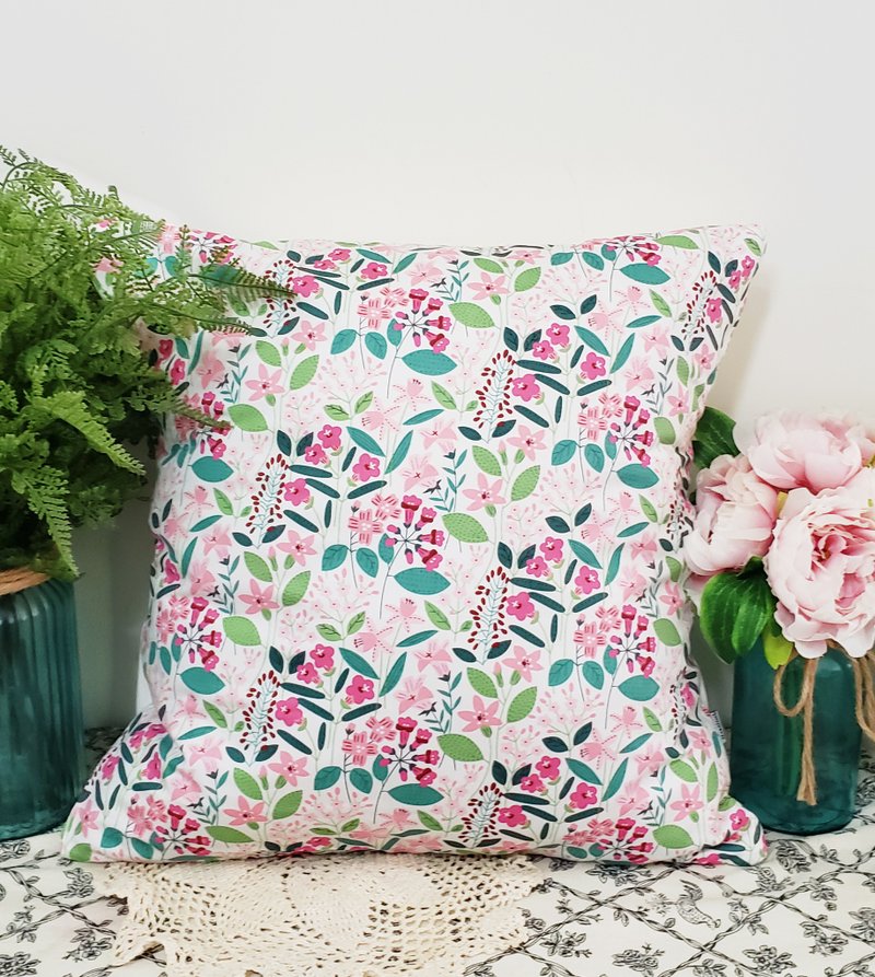 北欧田园风格桃红粉红花花图案抱枕靠枕靠垫枕套 - 枕头/抱枕 - 棉．麻 粉红色