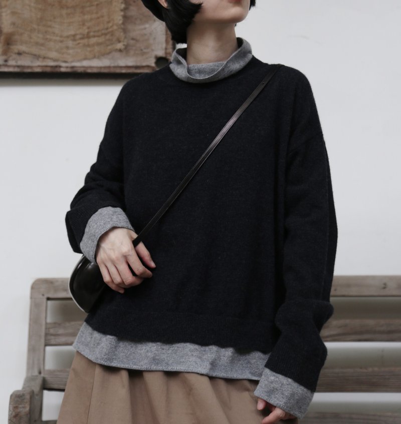 实现极致舒适感与时尚廓形的 羊毛针织衫 深灰色 251012-1 - 女装针织衫/毛衣 - 羊毛 黑色