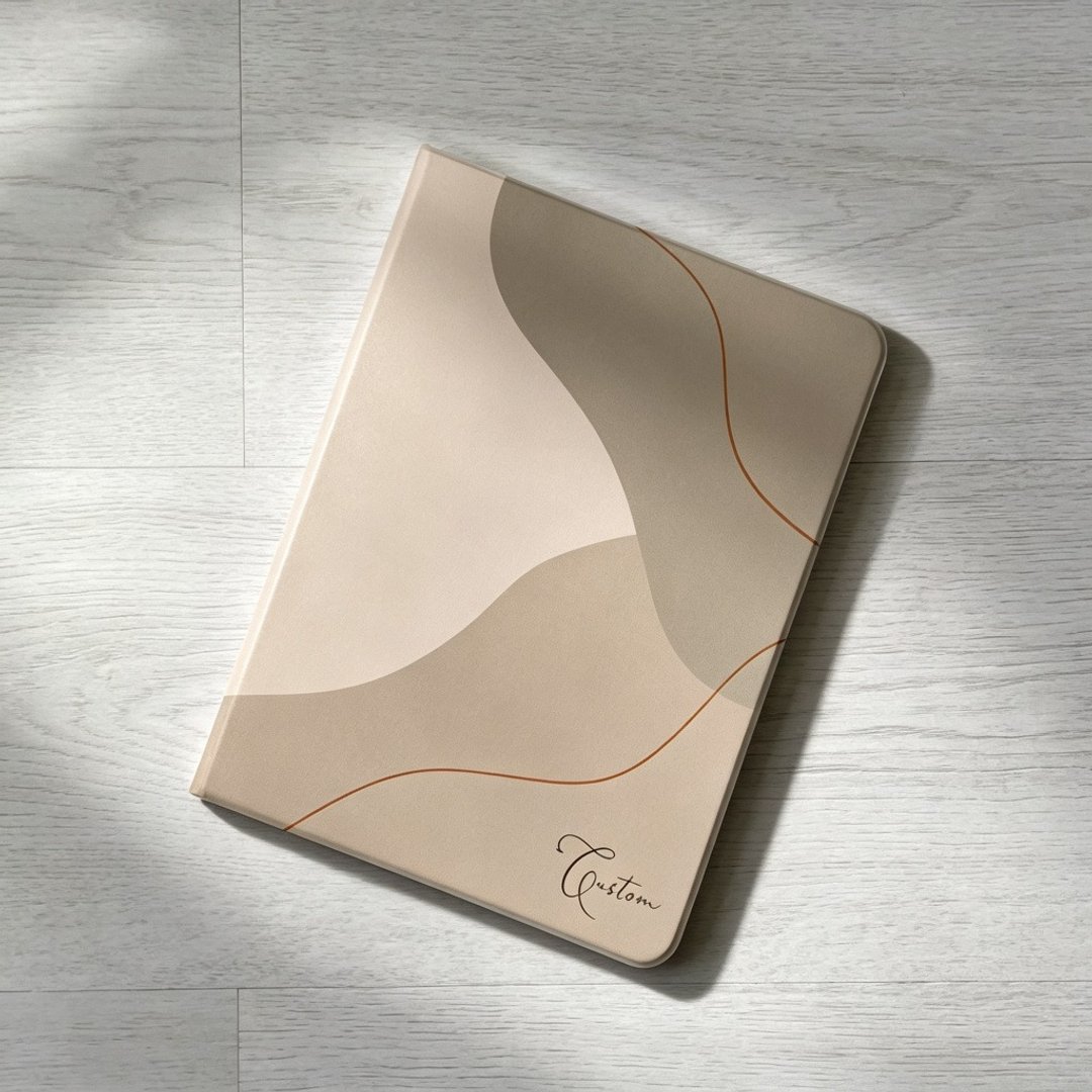 免费加名侘寂风抽象 iPad 笔槽翻盖式保护套 - 11 代/Air 7/Pro 13 - 平板/电脑保护壳 - 塑料 多色