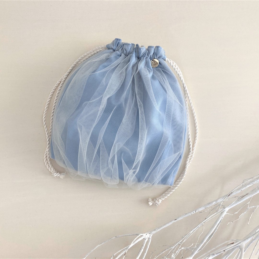 NEW Overtulle Gather Purse Sax Blue - 化妆包/杂物包 - 棉 蓝色