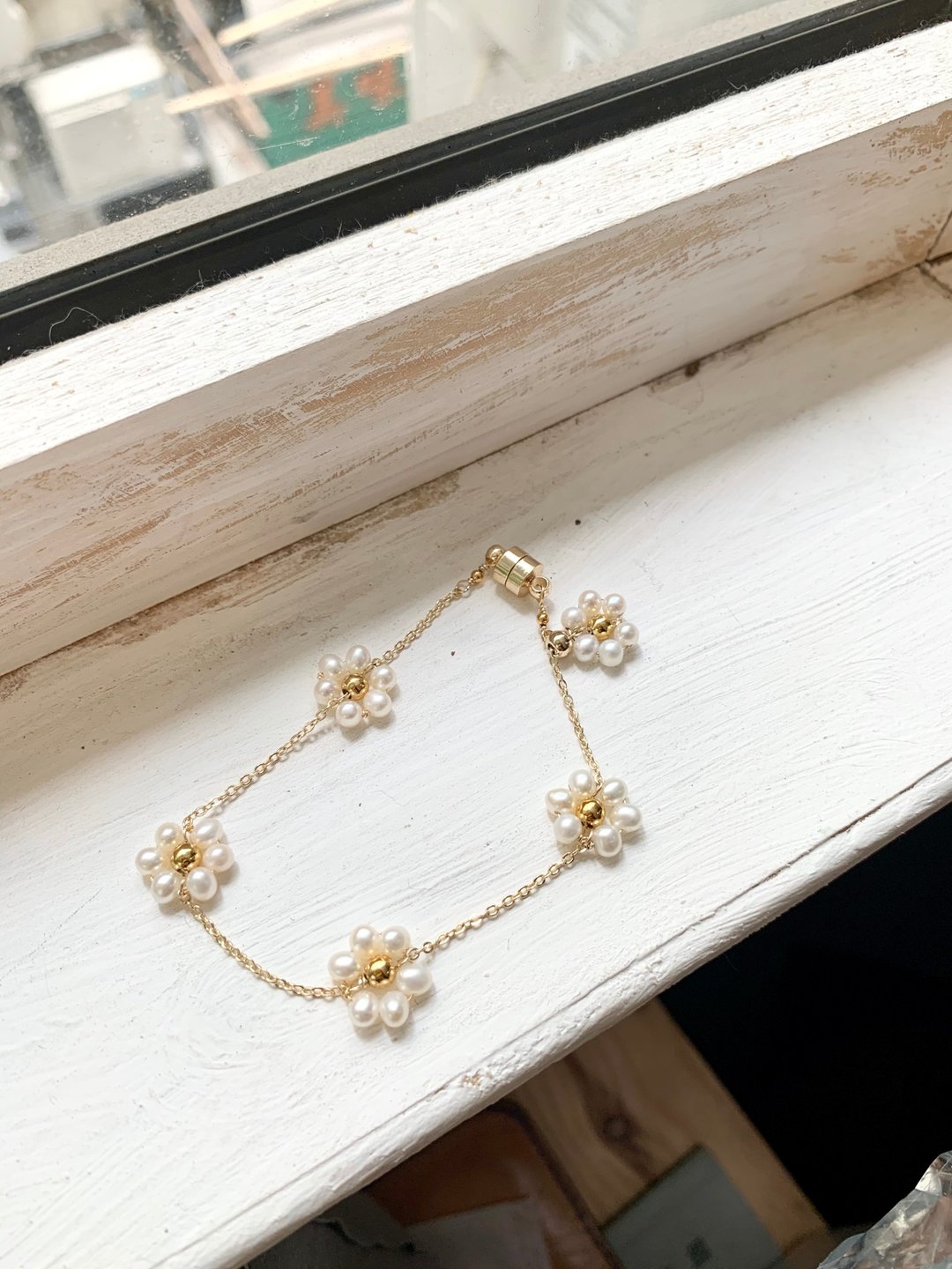 花季。泛花珍珠手链 14KGF - 手链/手环 - 珍珠 白色