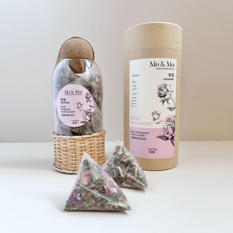 茉苜 Mo & Moi 玫瑰 抹草 沐浴包  手工藤编瓶 12入 - 香薰/精油/线香 - 植物．花 粉红色
