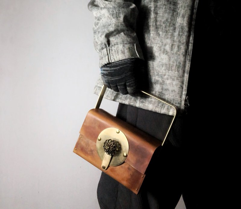 油污感手拎包 - 手提包/手提袋 - 真皮 咖啡色