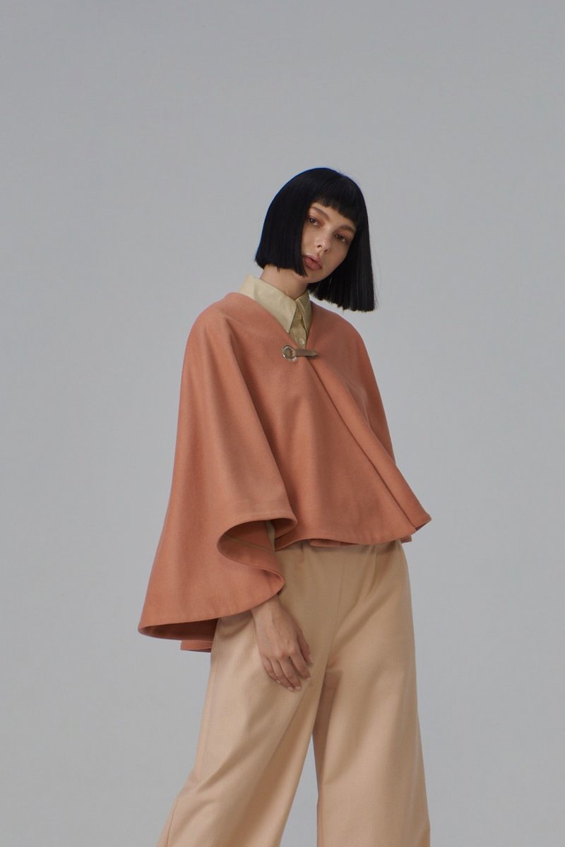 橘色毛料斗篷 - 女装休闲/机能外套 - 羊毛 橘色