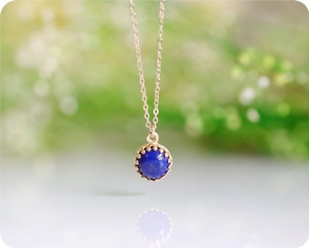 Lapis Lazuli Bezel Necklace December Birthstone Luck Success Luck UP - 项链 - 宝石 蓝色