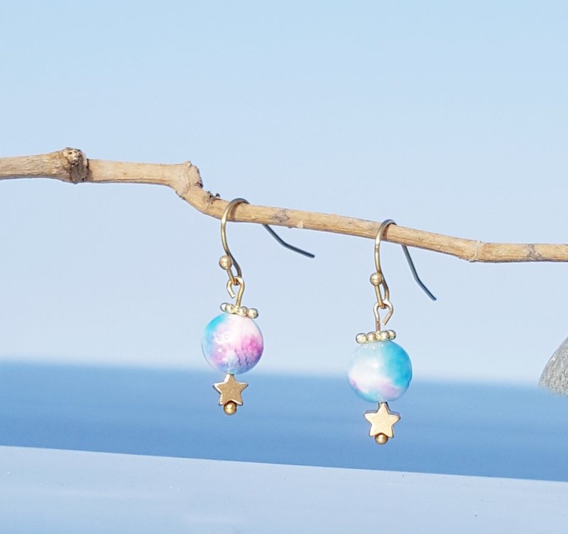 夏季星海派对- 星河 波斯玉 黄铜耳环 极简几何 可爱 音乐祭 定制 - 耳环/耳夹 - 铜/黄铜 紫色