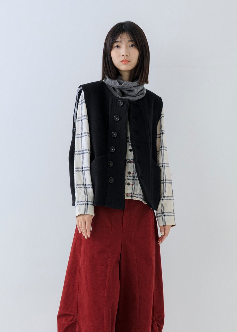 雾感羊毛混纺圆领背心 | 层次调节 | 叠搭自如 | 温度刚好 - 女装背心 - 其他金属 黑色