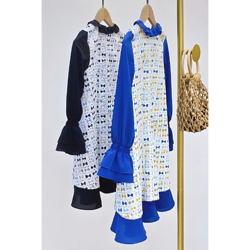 要去帮朋友庆生 • 雪纺拼接洋装 - 童装裙 - 棉．麻 蓝色