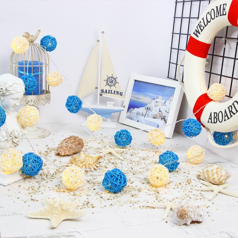 创意灯饰 藤球灯串 插座款 碧海蓝天 长度3M LED气氛灯 圣诞节 - 灯具/灯饰 - 竹 蓝色