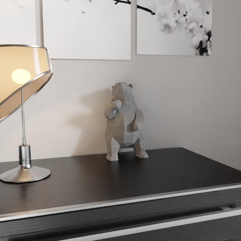 【水泥动物摆饰-熊】Low-poly / 清水模 / 桌上疗愈 / 送礼 - 摆饰 - 水泥 灰色