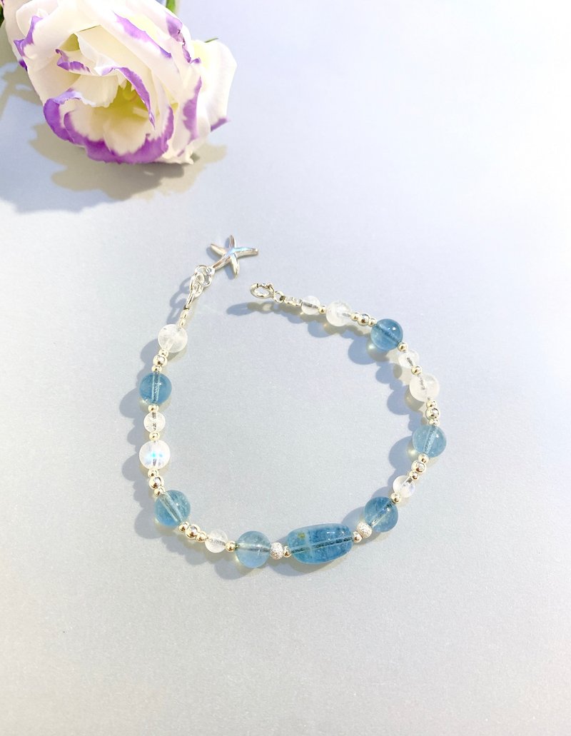 Ops Aquamarine silver bracelet -海水蓝宝/原矿/月光石/淡雅 - 手链/手环 - 宝石 蓝色