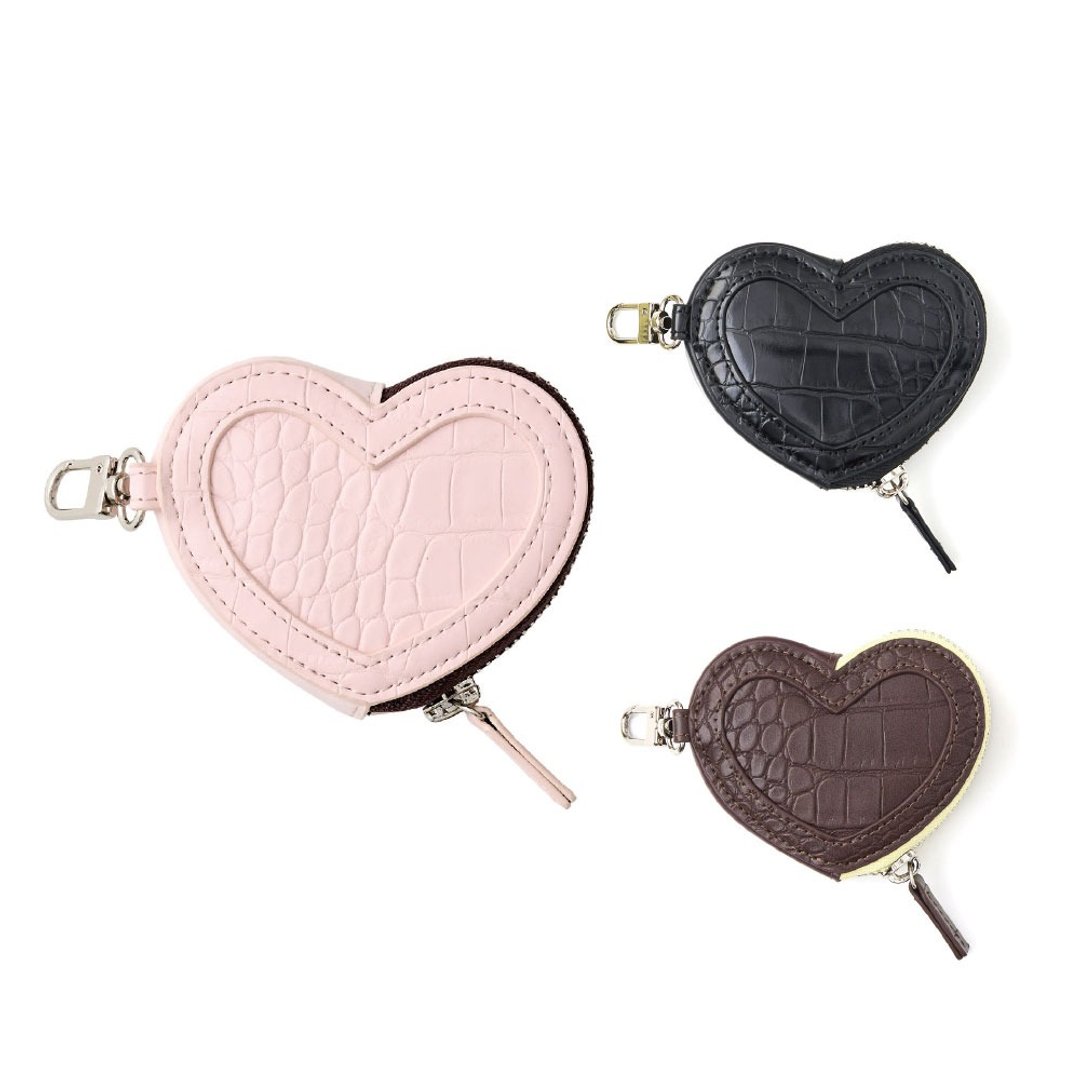 ajew croco heart pouch 鳄鱼纹爱心造型小包 - 零钱包 - 人造皮革 粉红色