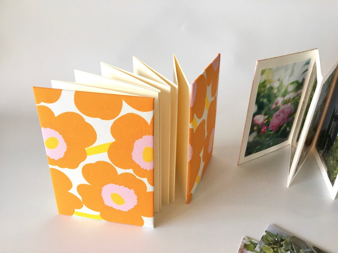 Accordion shape photo album, marimekko fabric, A6 - 相簿/相册 - 棉．麻 橘色
