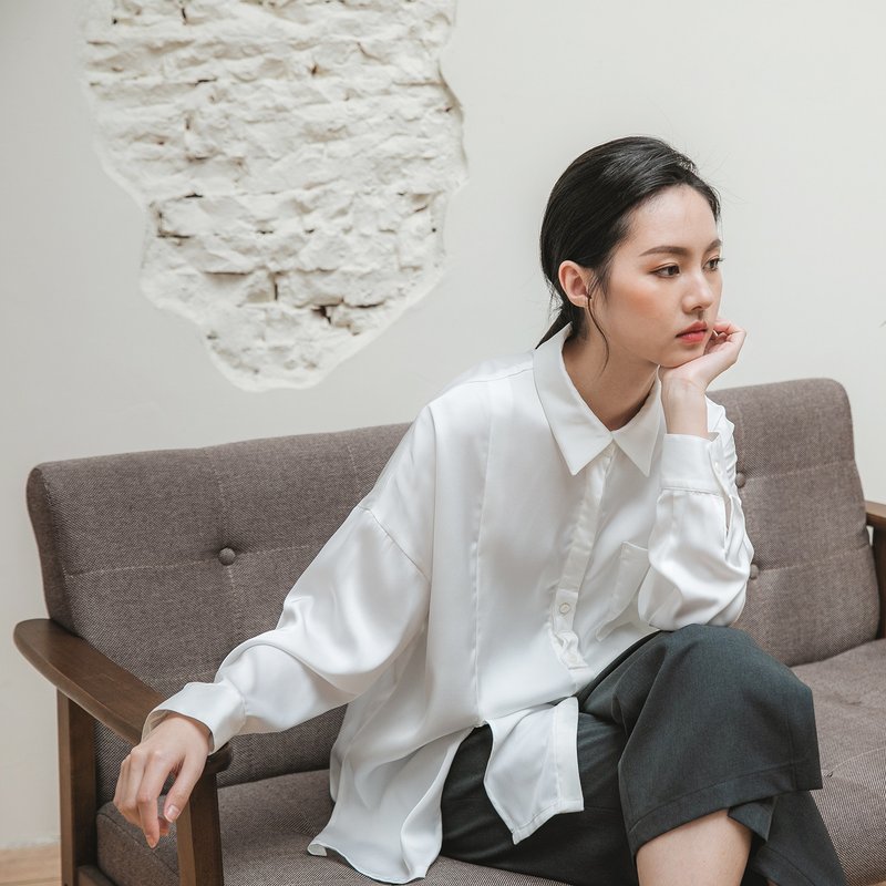 //SUMI x WEARMACAU// Flawless_无瑕剪接衬衫_20AF052_白 - 女装衬衫 - 棉．麻 白色