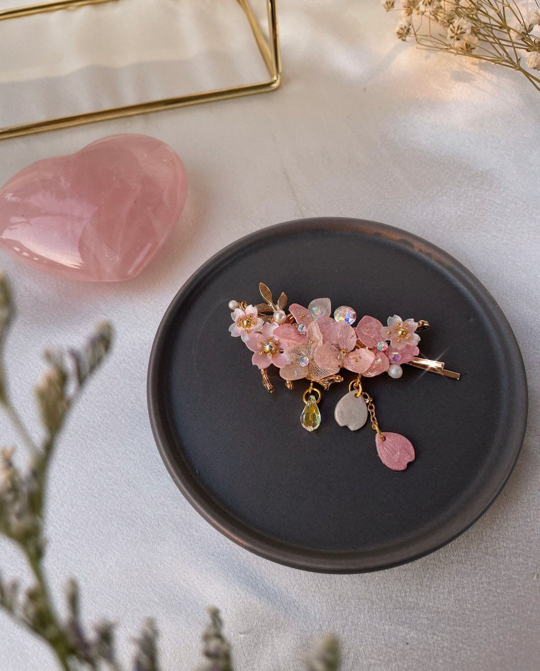 Hydrangea x Sakura hair pin - 发饰 - 植物．花 粉红色