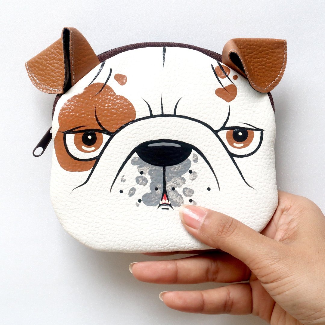 【雙11折扣】English bulldog coin purse small synthetic leather bag with zip. - 零钱包 - 人造皮革 白色