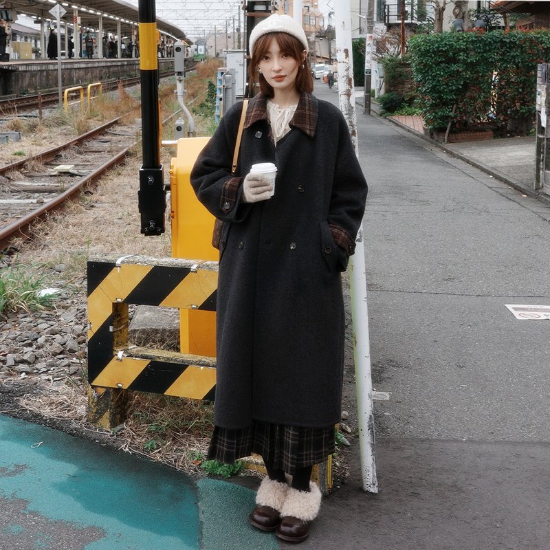 双面双排扣大衣|外套|冬款|Sora-1983 - 女装休闲/机能外套 - 羊毛 灰色