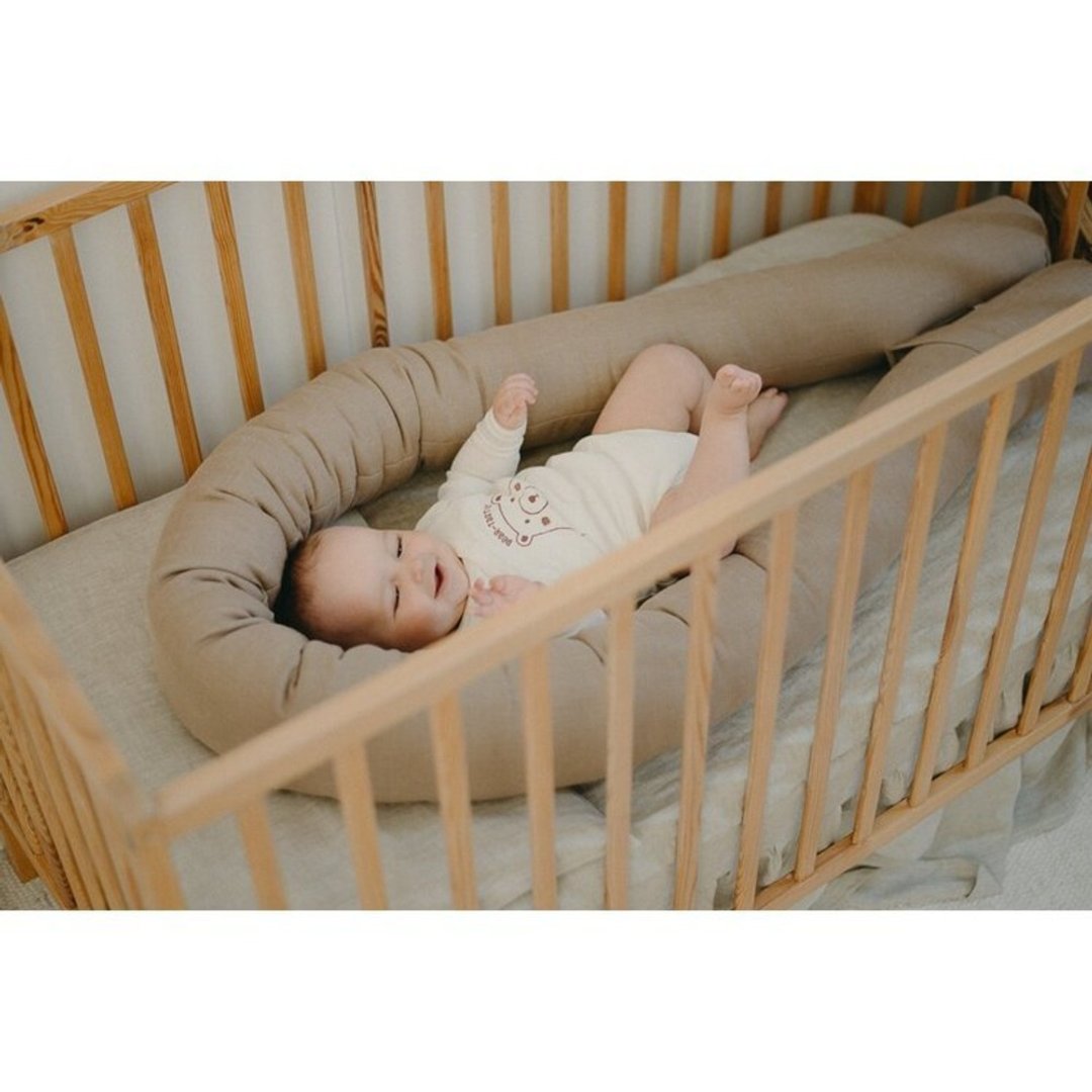 Neutral baby crib snake bumper pillow - bumper pad for newborn bed - 婴儿床上用品 - 亚麻 多色
