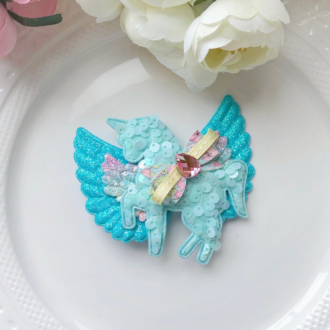 闪亮鱼鳞独角兽飞马儿童女孩发夹发饰-蓝绿飞马 - 发饰 - 其他材质 绿色