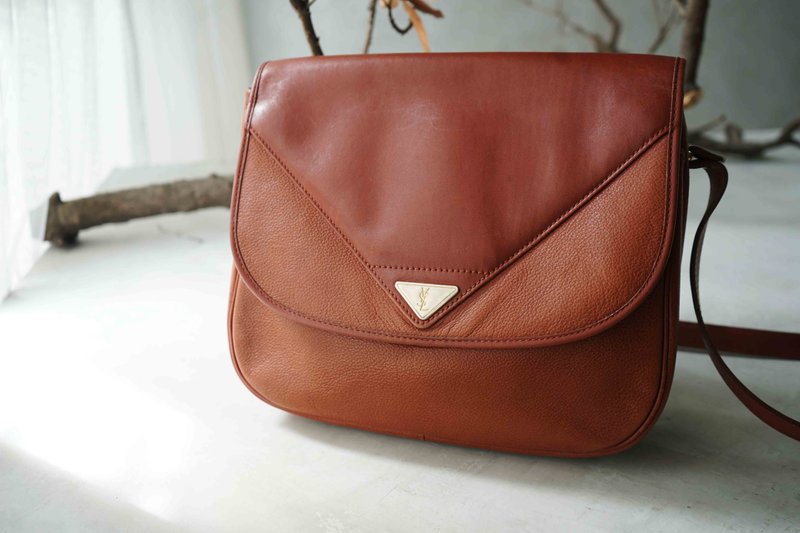 寻宝复古古董包-早期YSL三角几何拼接焦糖牛奶棕真皮肩背包 - 侧背包/斜挎包 - 真皮 咖啡色