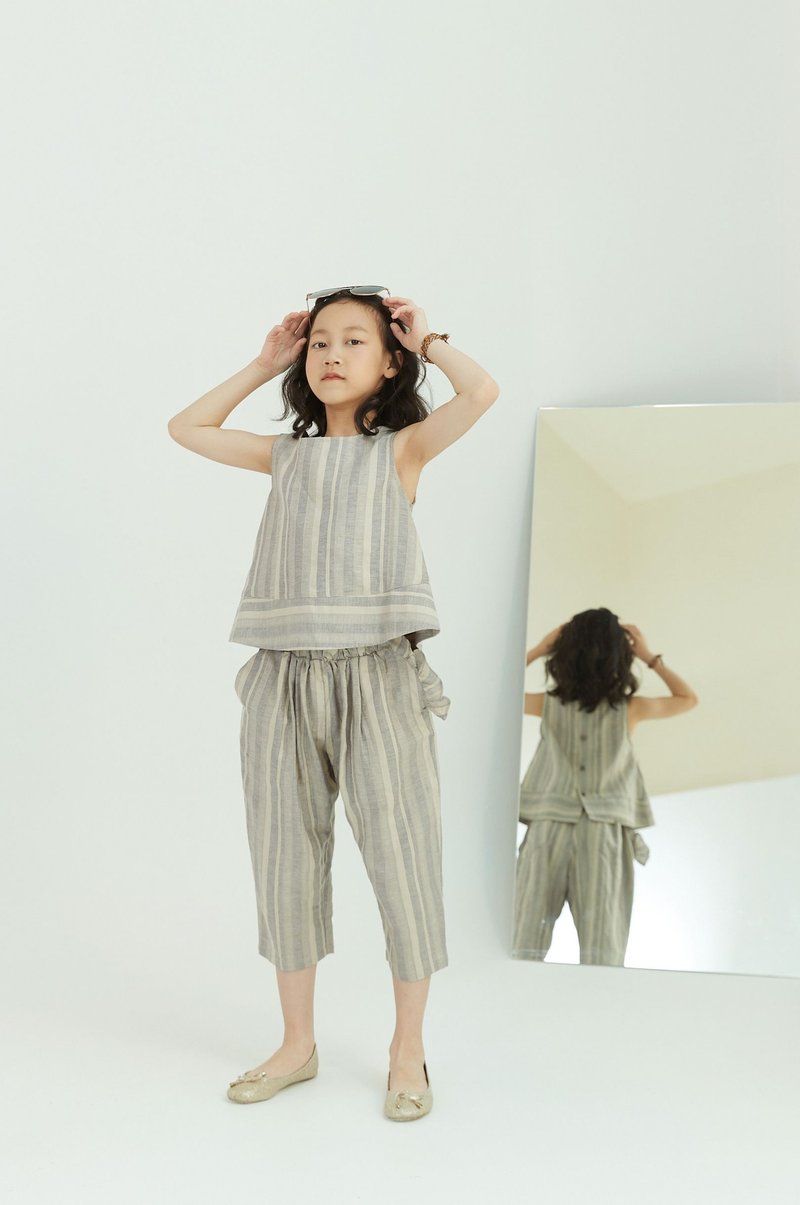 亚麻条纹无袖上衣(卡其) - 童装上衣 - 棉．麻 