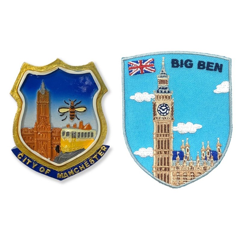 英国曼彻斯特冰箱磁铁+英国伦敦 大笨钟 Big Ben立体绣贴【2件组 - 冰箱贴/磁贴 - 橡胶 多色