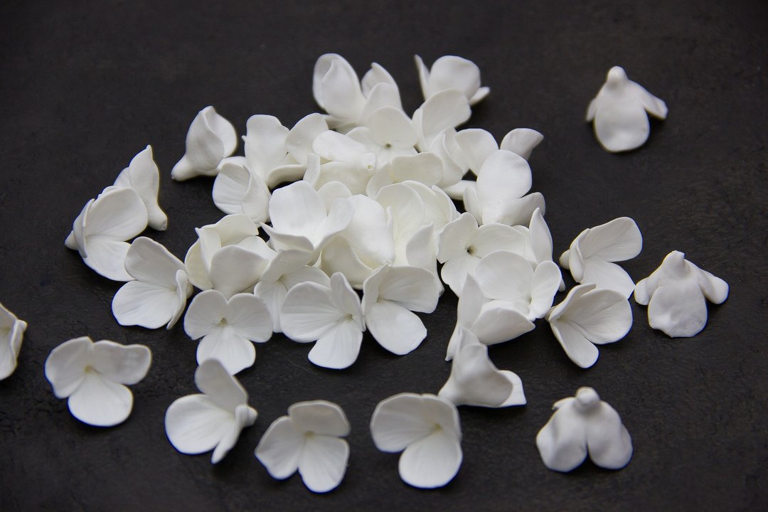 White flowers polymer clay 1.7cm, Floral beads for making jewelry. - 零件/散装材料/工具 - 塑料 白色