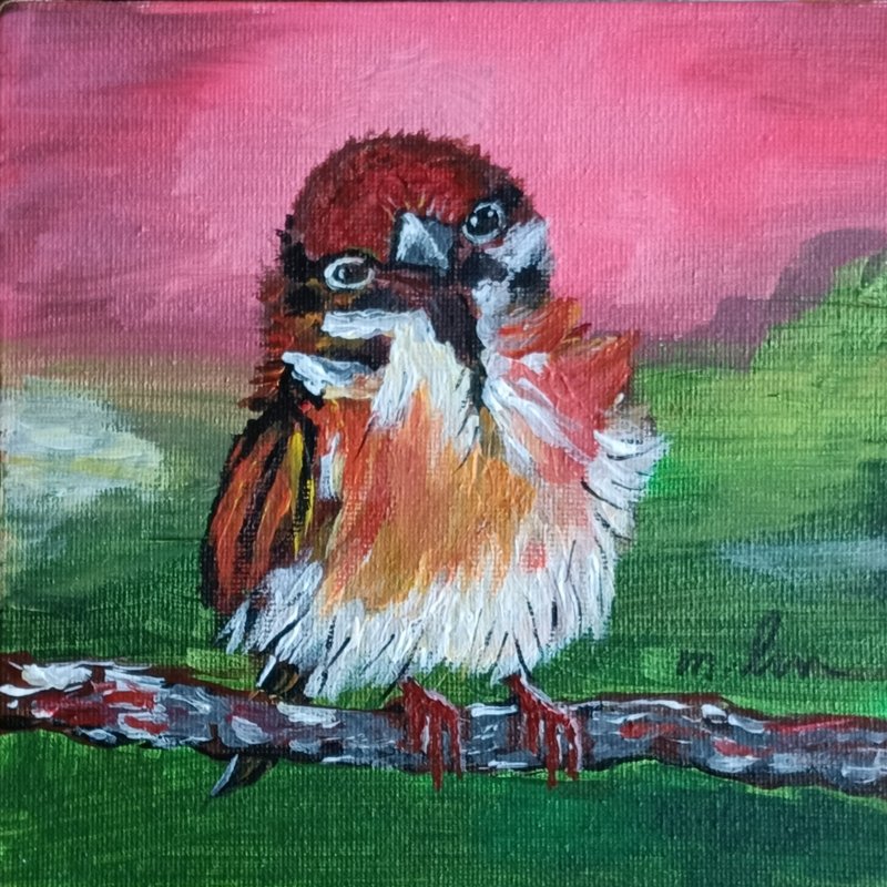 小鸟的凝视 原创油画 独一无二 立即拥有 - 墙贴/壁贴 - 棉．麻 