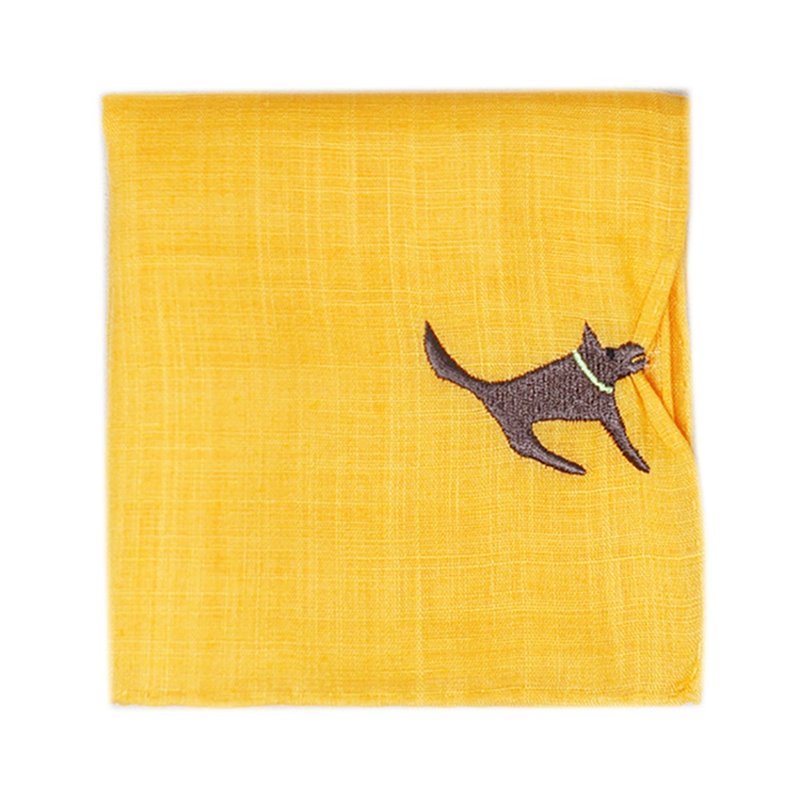 HIKKOMI 狗狗 黄色 手帕 41×41cm મલ 50% અળસી 50% જાપાનમાં બનેલ 礼品 - 手帕/方巾 - 棉．麻 黄色
