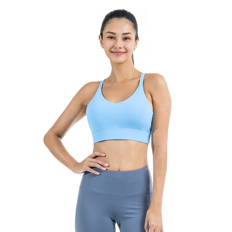 【NAMASTE】Annie 造型拉提肩带短上衣 - 海沫蓝 - 女装运动内衣 - 尼龙 蓝色
